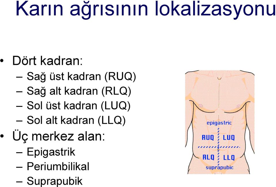 Sol üst kadran (LUQ) Sol alt kadran (LLQ) Üç