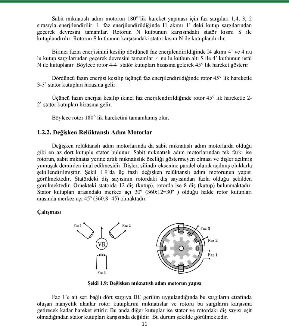 Birinci fazın enerjisinini kesilip dördüncü faz enerjilendirildiğinde I4 akımı 4 ve 4 nu lu kutup sargılarından geçerek devresini tamamlar. 4 nu lu kutbun altı S ile 4 kutbunun üstü N ile kutuplanır.