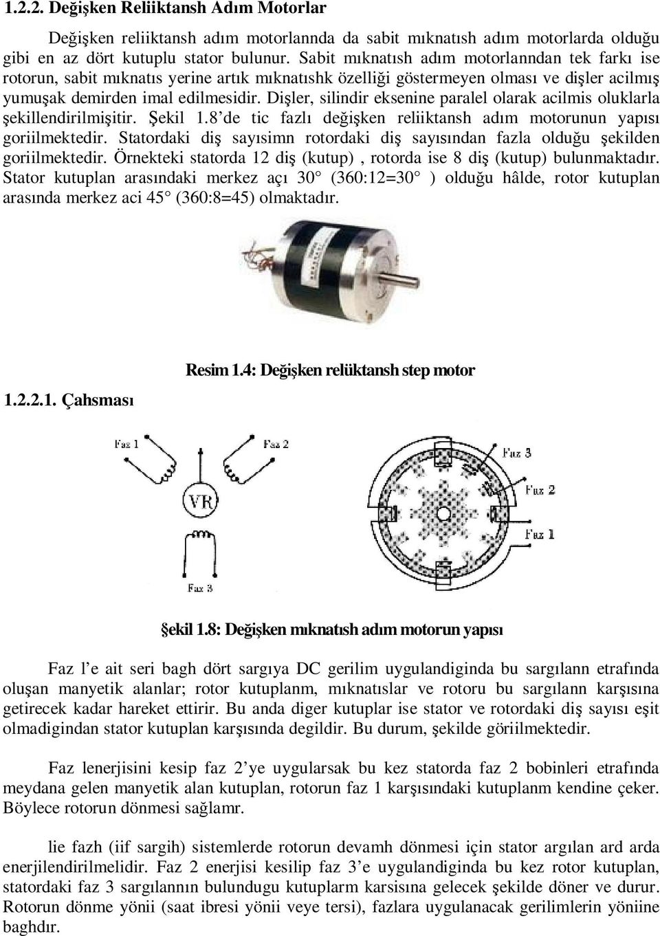 Di ler, silindir eksenine paralel olarak acilmis oluklarla ekillendirilmi itir. ekil 1.8 de tic fazl de ken reliiktansh ad m motorunun yap goriilmektedir.