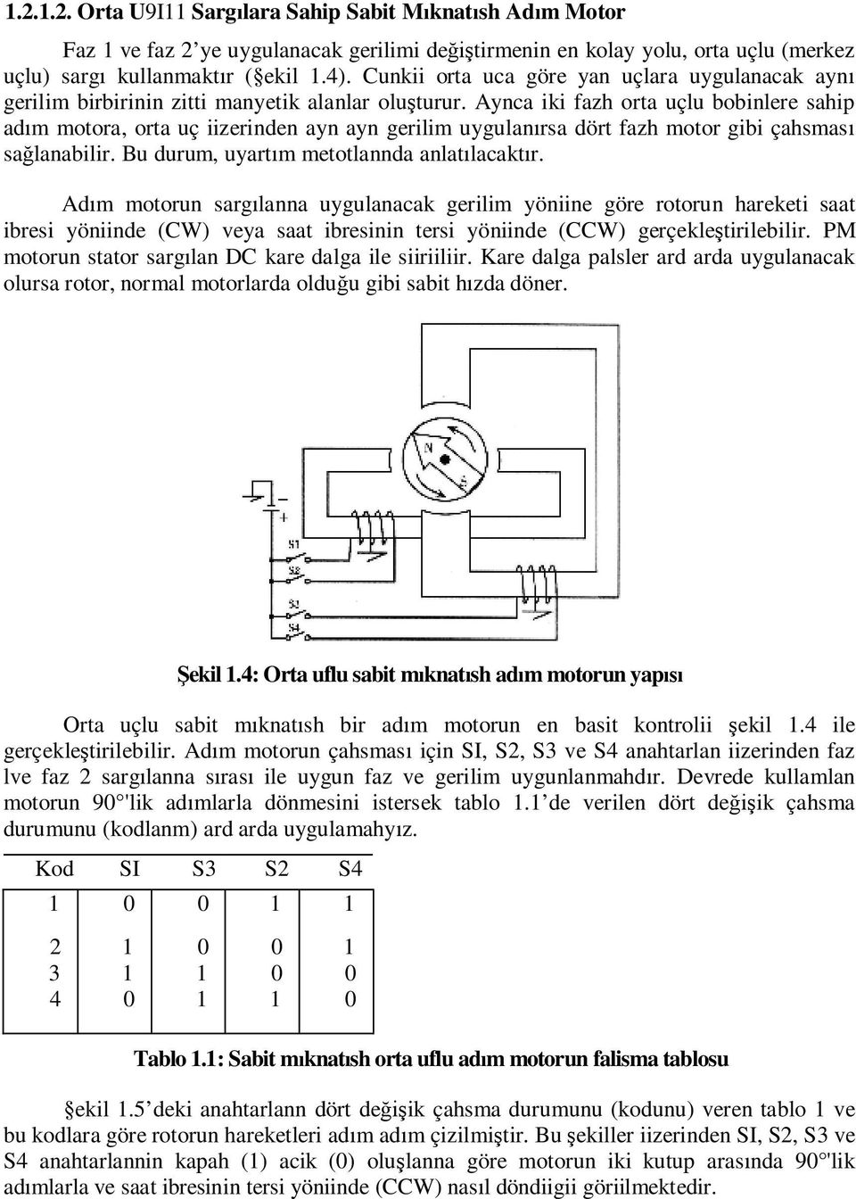 Aynca iki fazh orta uçlu bobinlere sahip ad m motora, orta uç iizerinden ayn ayn gerilim uygulan rsa dört fazh motor gibi çahsmas sa lanabilir. Bu durum, uyart m metotlannda anlat lacakt r.