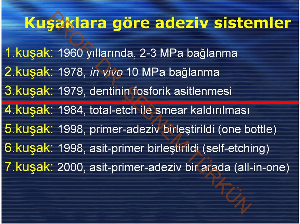 kuşak: 1984, total-etch ile smear kaldırılması 5.