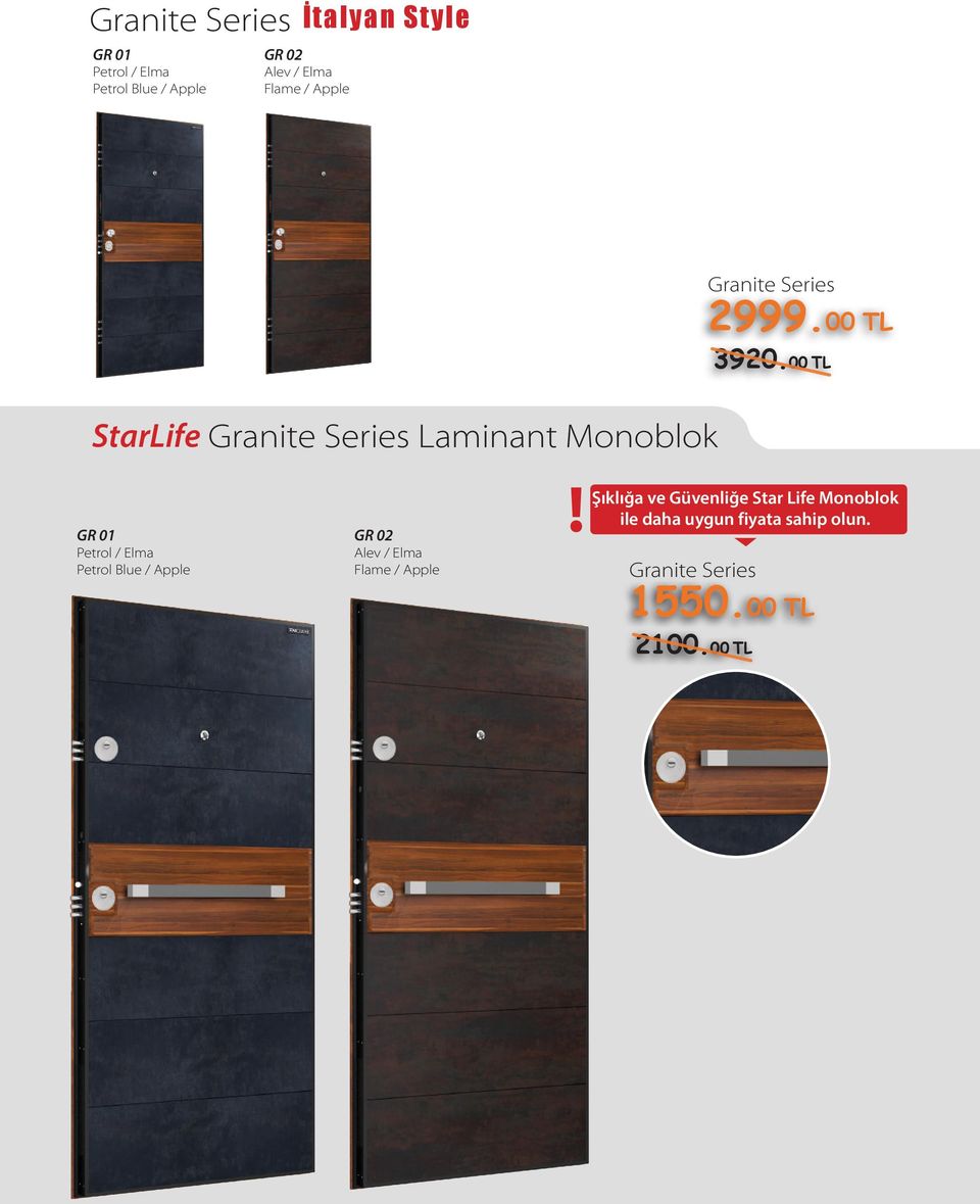 00 TL StarLife Granite Series Laminant Monoblok GR 01 Petrol / Elma Petrol Blue /