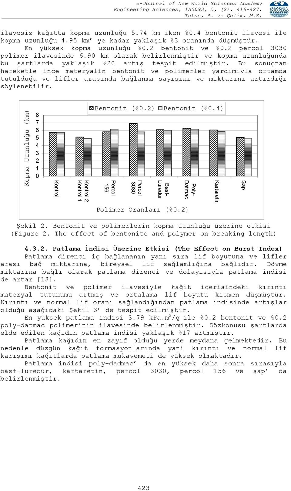 Bu sonuçtan hareketle ince materyalin bentonit ve polimerler yardımıyla ortamda tutulduğu ve lifler arasında bağlanma sayısını ve miktarını artırdığı söylenebilir.