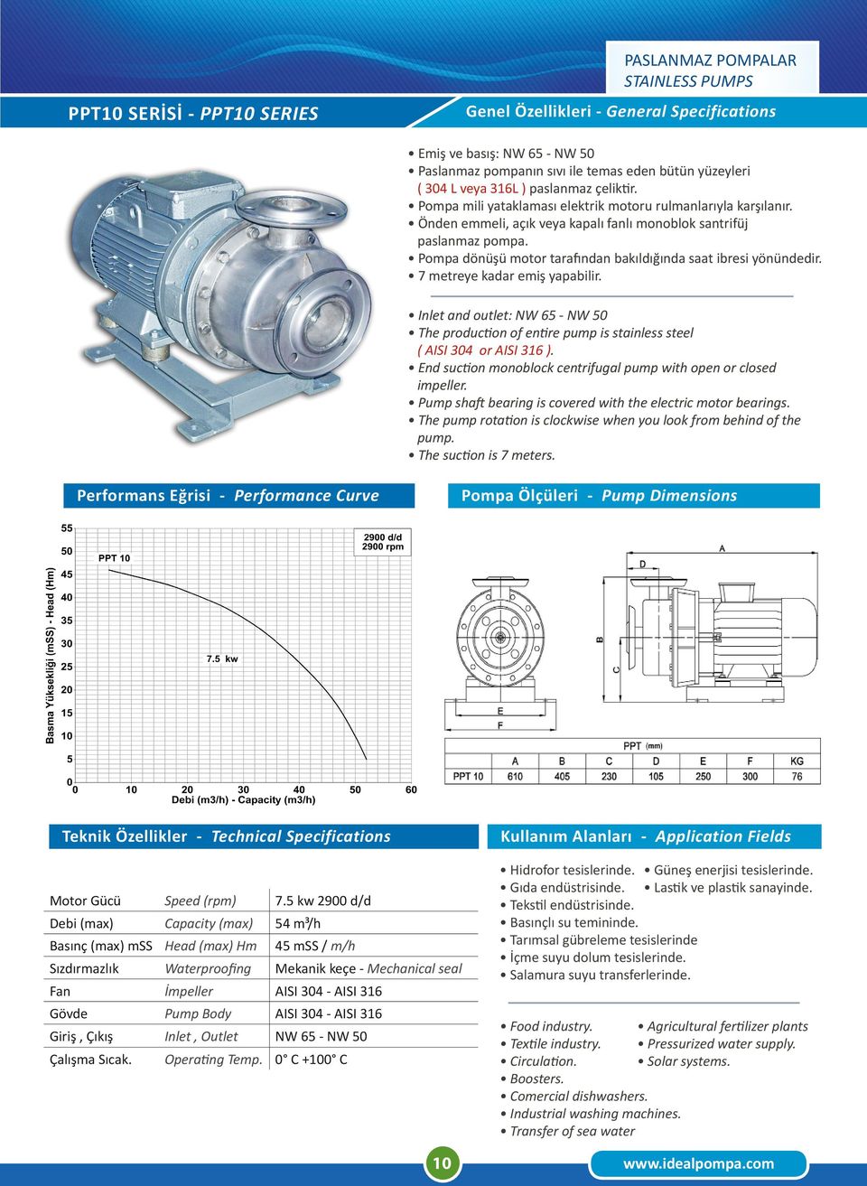 5 kw 2900 d/d Debi (max) Capacity (max) 54 m³/h Basınç (max) mss