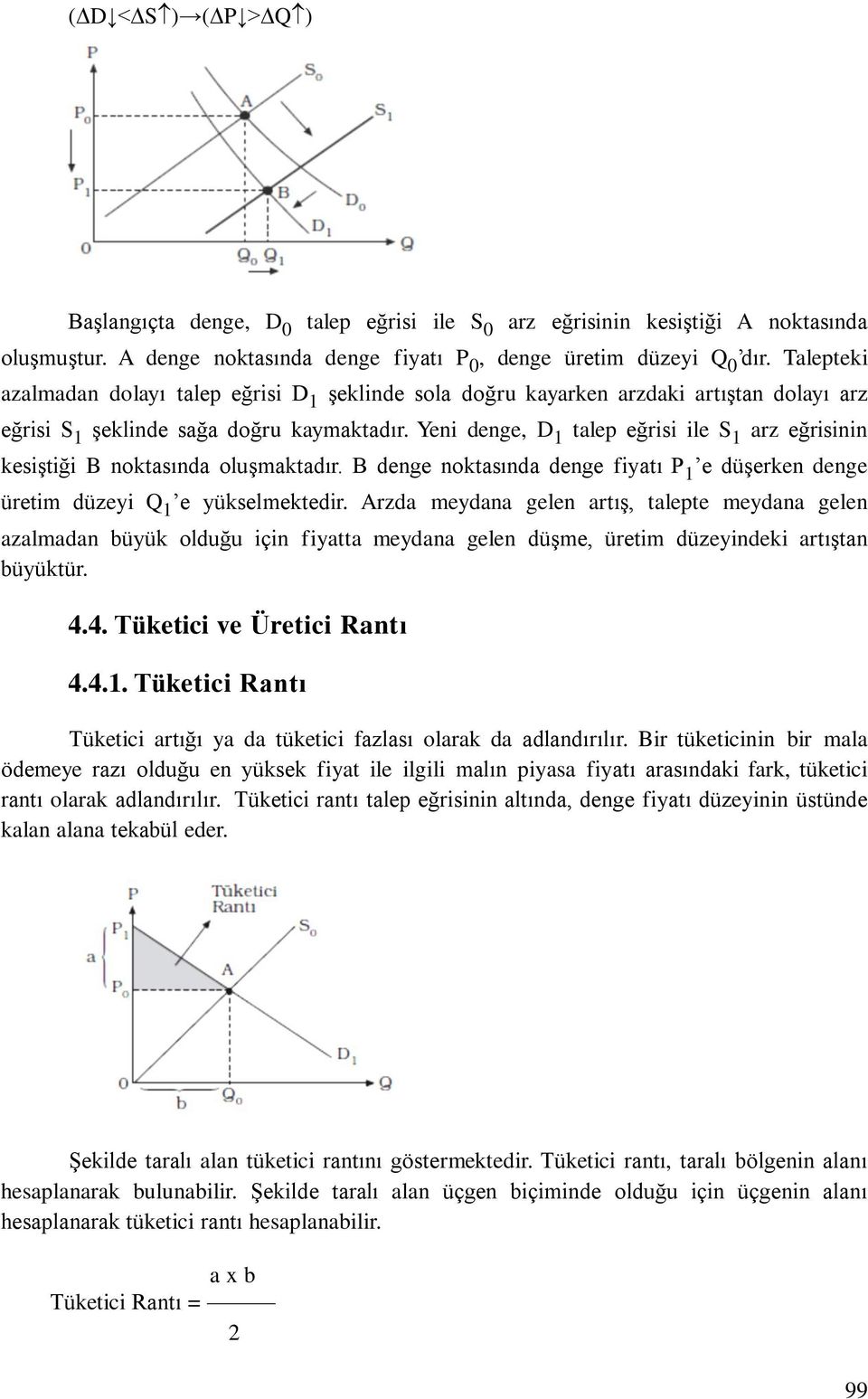 Yeni denge, D 1 talep eğrisi ile S 1 arz eğrisinin kesiştiği B noktasında oluşmaktadır. B denge noktasında denge fiyatı P 1 e düşerken denge üretim düzeyi Q 1 e yükselmektedir.