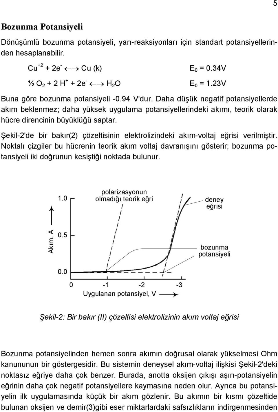 Şekil-2'de bir bakır(2) çözeltisinin elektrolizindeki akım-voltaj eğrisi verilmiştir.