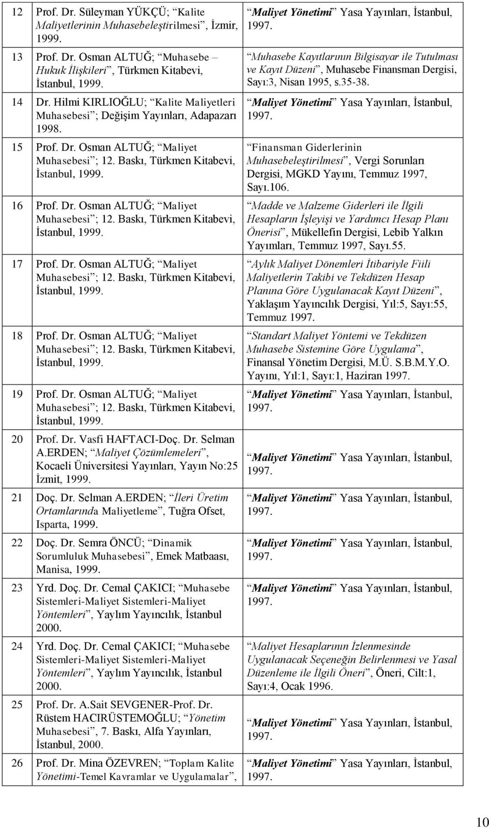 Dr. Osman ALTUĞ; Maliyet Muhasebesi ; 12. Baskı, Türkmen Kitabevi, 18 Prof. Dr. Osman ALTUĞ; Maliyet Muhasebesi ; 12. Baskı, Türkmen Kitabevi, 19 Prof. Dr. Osman ALTUĞ; Maliyet Muhasebesi ; 12. Baskı, Türkmen Kitabevi, 20 Prof.