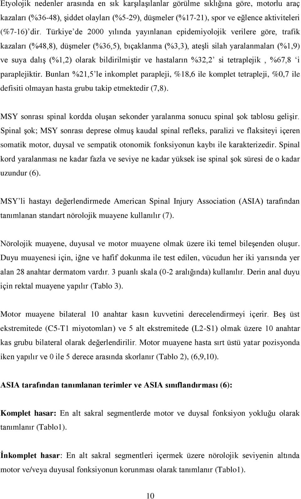 bildirilmiştir ve hastaların %32,2 si tetraplejik, %67,8 i paraplejiktir.