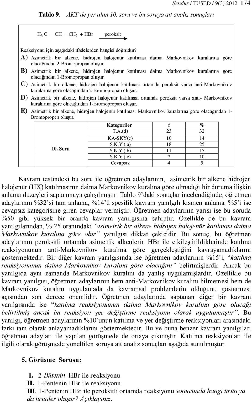 B) Asimetrik bir alkene, hidrojen halojenür katılması daima Markovnikov kuralarına göre olacağından 1-Bromopropan oluşur.