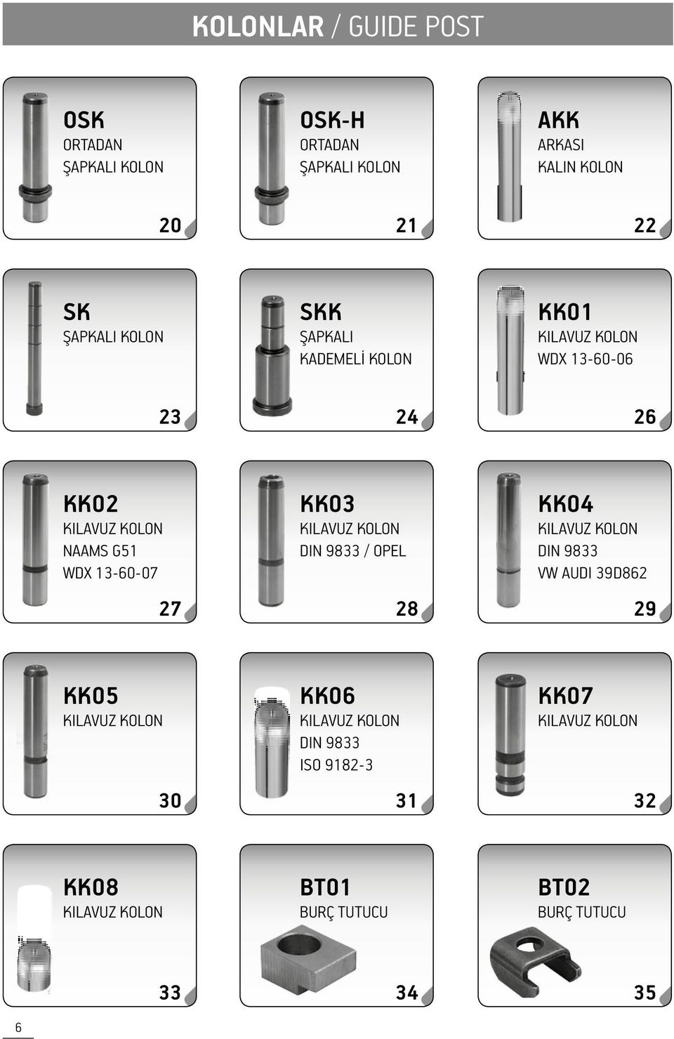 13-60-07 KK03 KILAVUZ KOLON DIN 9833 / OPEL KK04 KILAVUZ KOLON DIN 9833 VW AUDI 39D862 27 28 29 KK05 KILAVUZ KOLON