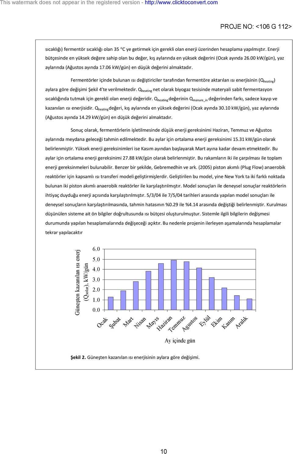 Fermentörler içinde bulunan ısı değiştiriciler tarafından fermentöre aktarılan ısı enerjisinin (Qheating) aylara göre değişimi Şekil 4 te verilmektedir.