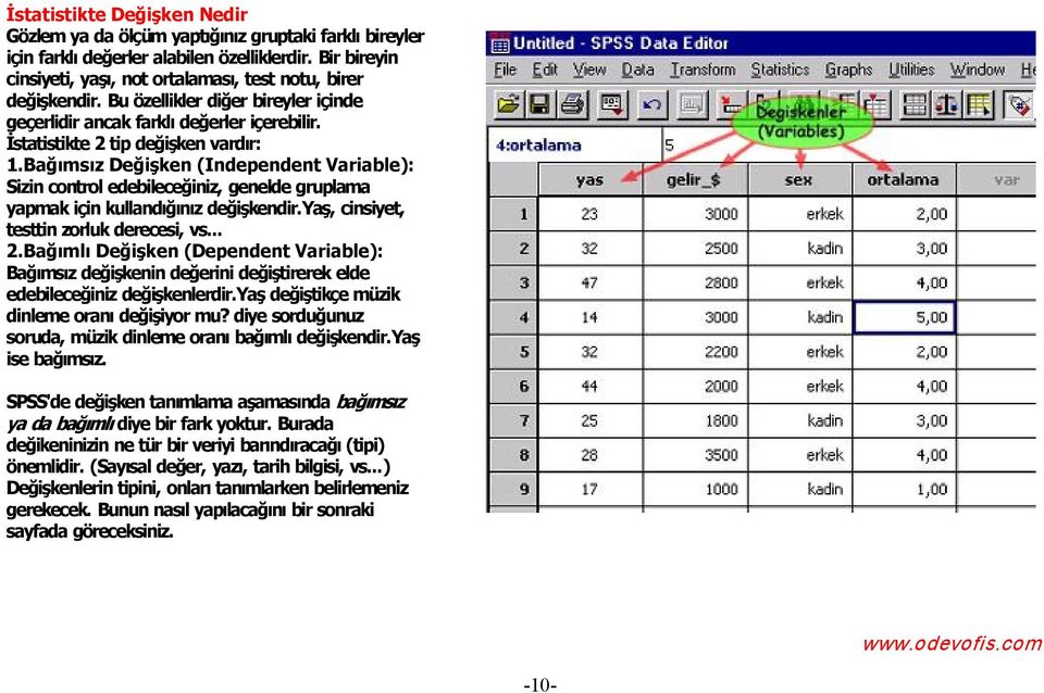 Bağ ms z Değişken (Independent Variable): Sizin control edebileceğiniz, genelde gruplama yapmak için kulland ğ n z değişkendir.yaş, cinsiyet, testtin zorluk derecesi, vs... 2.