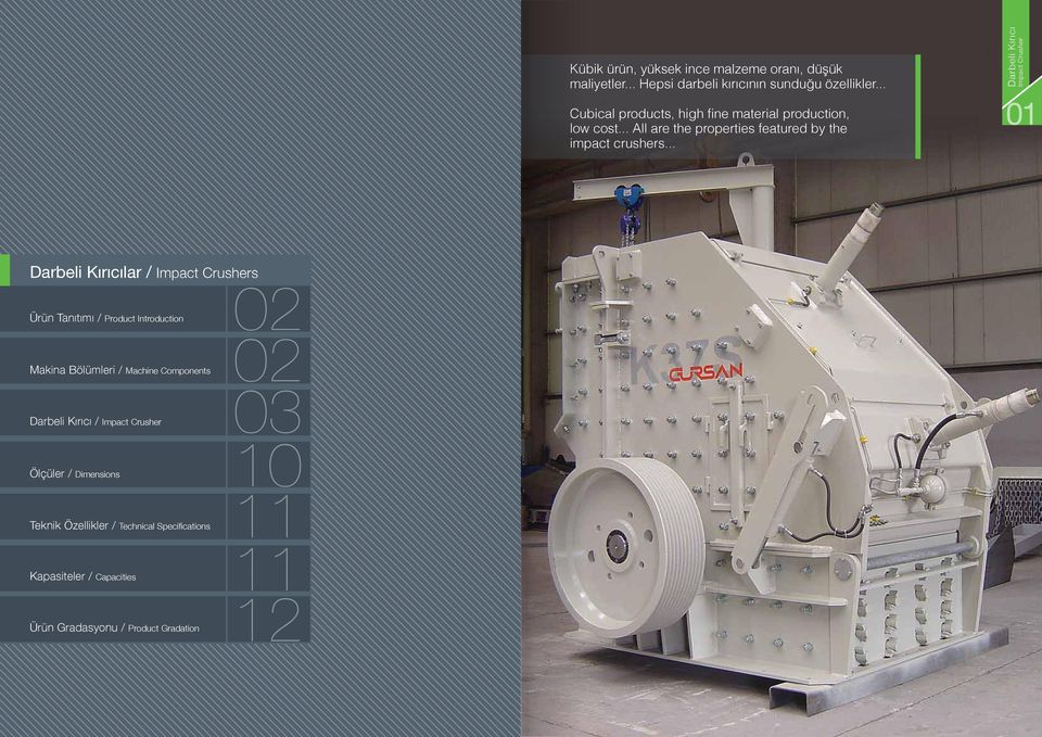 .. Darbeli Kırıcı Impact Crusher 01 Darbeli Kırıcılar / Impact Crushers Ürün Tanıtımı / Product Introduction 02 Makina Bölümleri /