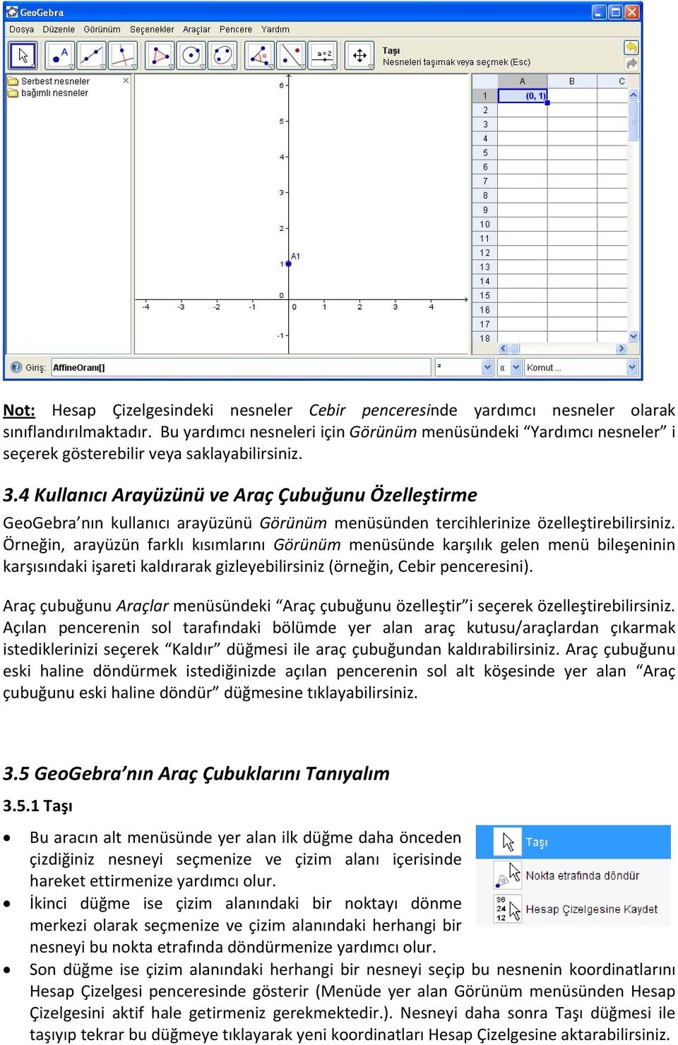 4 Kullanıcı Arayüzünü ve Araç Çubuğunu Özelleştirme GeoGebra nın kullanıcı arayüzünü Görünüm menüsünden tercihlerinize özelleştirebilirsiniz.