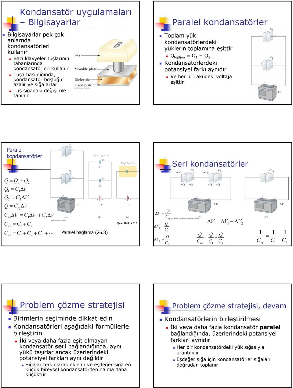 Paralel konansatörler Seri konansatörler + + + + + + Paralel bağlama (6.8) Şek. 6.8, s.
