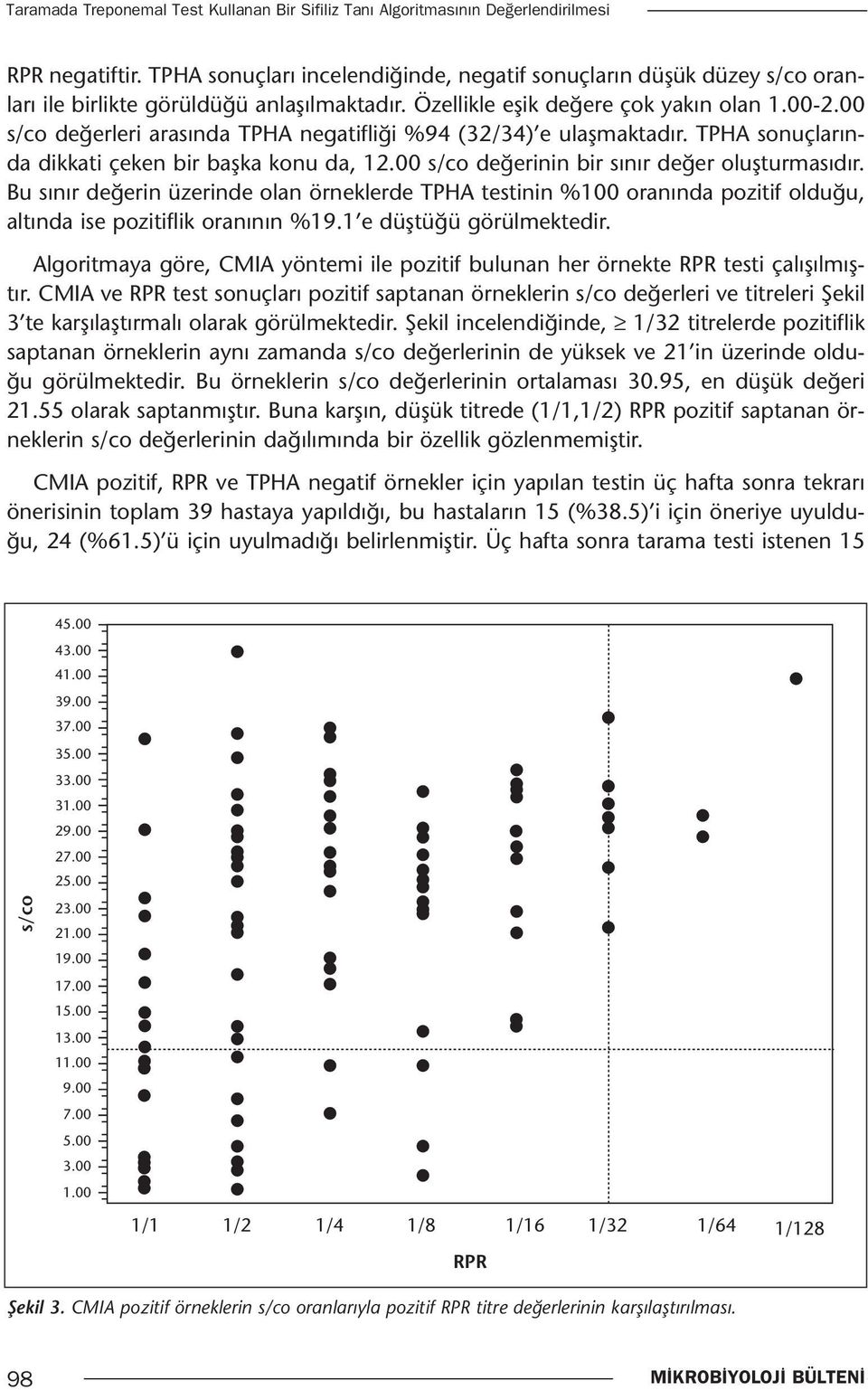 00 s/co değerleri arasında TPHA negatifliği %94 (32/34) e ulaşmaktadır. TPHA sonuçlarında dikkati çeken bir başka konu da, 12.00 s/co değerinin bir sınır değer oluşturmasıdır.