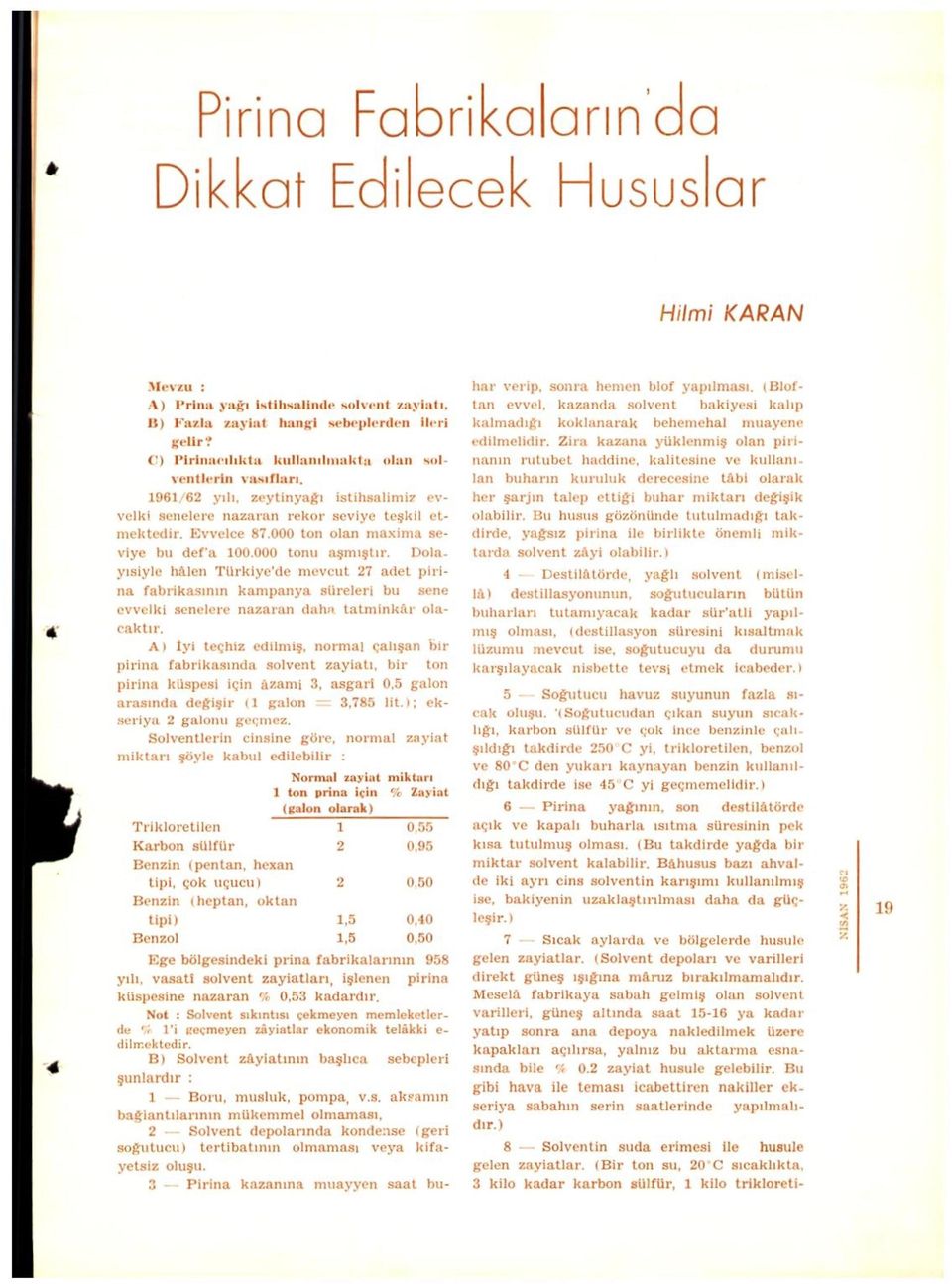 000 ton olan maxima seviye bu defa 100.000 tonu aşmıştır. Dolayısiyle hâlen Türkiye'de mevcut 27 adet pirina fabrikasının kampanya süreleri bu sene evvelki senelere nazaran dahn. tatminkâr olacaktır.