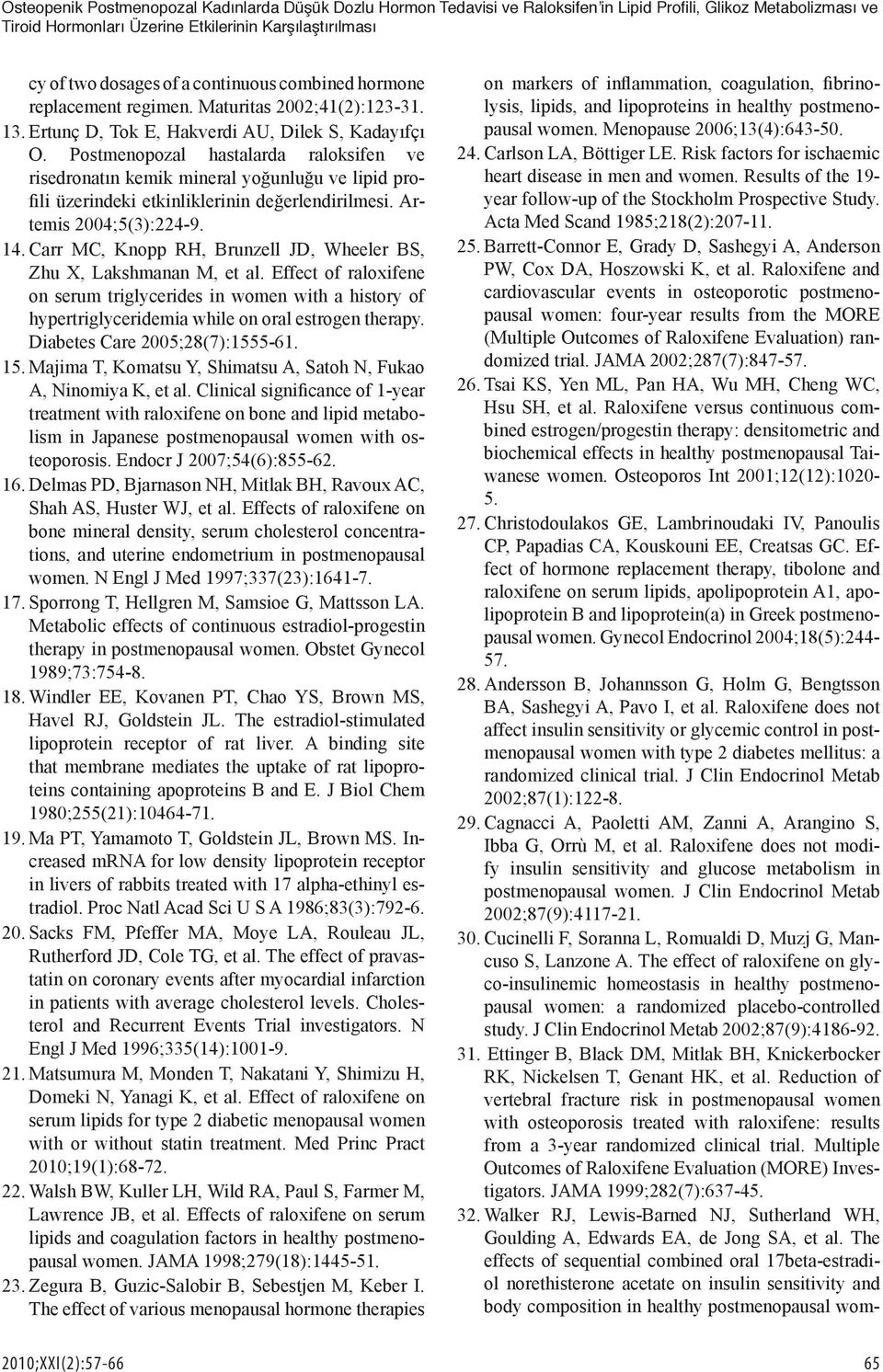 Postmenoozal hastalarda raloksifen ve risedronatın kemik mineral yoğunluğu ve liid rofili üzerindeki etkinliklerinin değerlendirilmesi. Artemis 2004;5(3):224-9. 14.