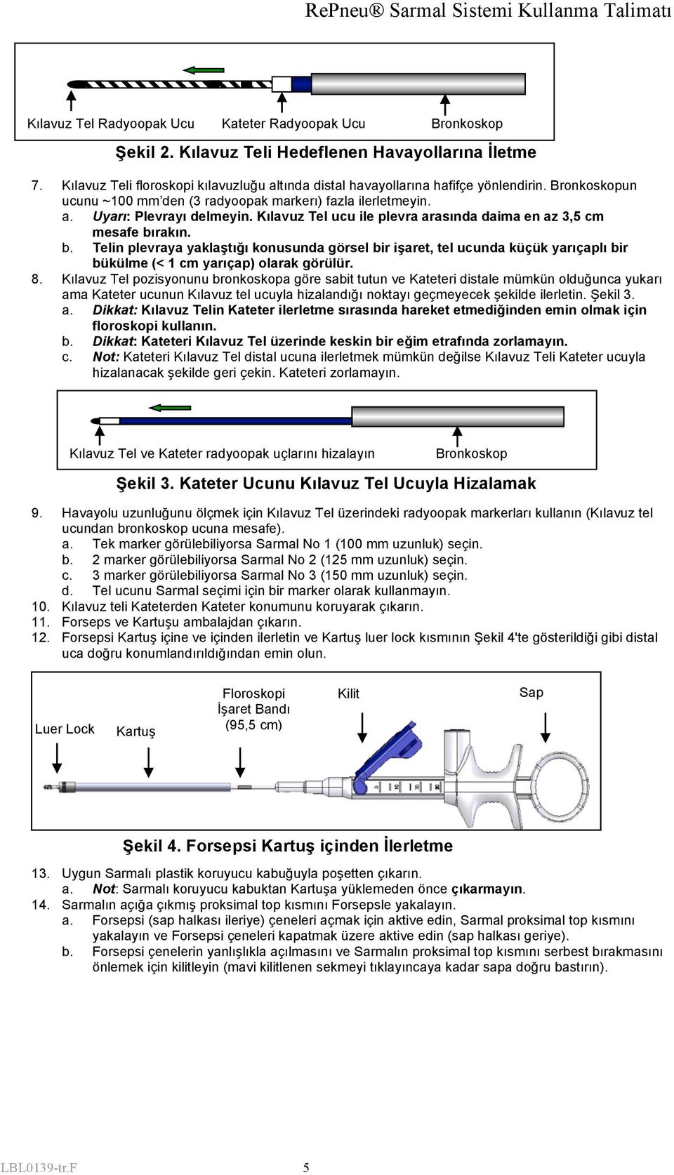 Kılavuz Tel ucu ile plevra arasında daima en az 3,5 cm mesafe bırakın. b. Telin plevraya yaklaştığı konusunda görsel bir işaret, tel ucunda küçük yarıçaplı bir bükülme (< 1 cm yarıçap) olarak görülür.