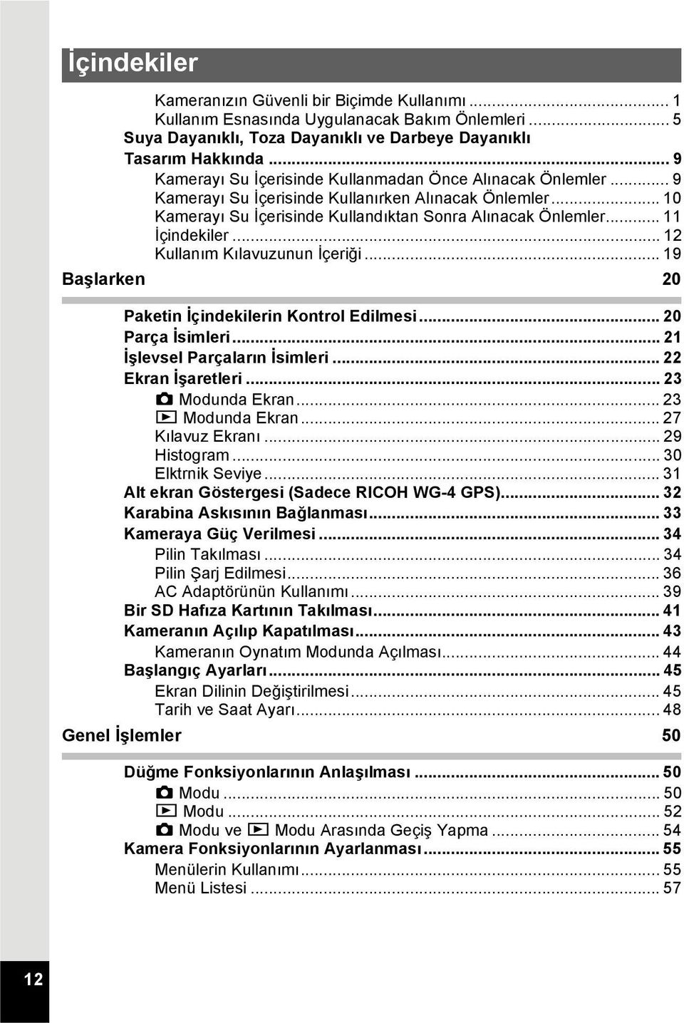 .. 11 İçindekiler... 12 Kullanım Kılavuzunun İçeriği... 19 Başlarken 20 Paketin İçindekilerin Kontrol Edilmesi... 20 Parça İsimleri... 21 İşlevsel Parçaların İsimleri... 22 Ekran İşaretleri.