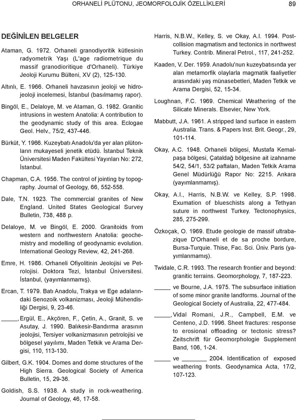 Granitic intrusions in western Anatolia: A contribution to the geodynamic study of this area. Eclogae Geol. Helv., 75/2, 437-446. Bürküt, Y. 1966.