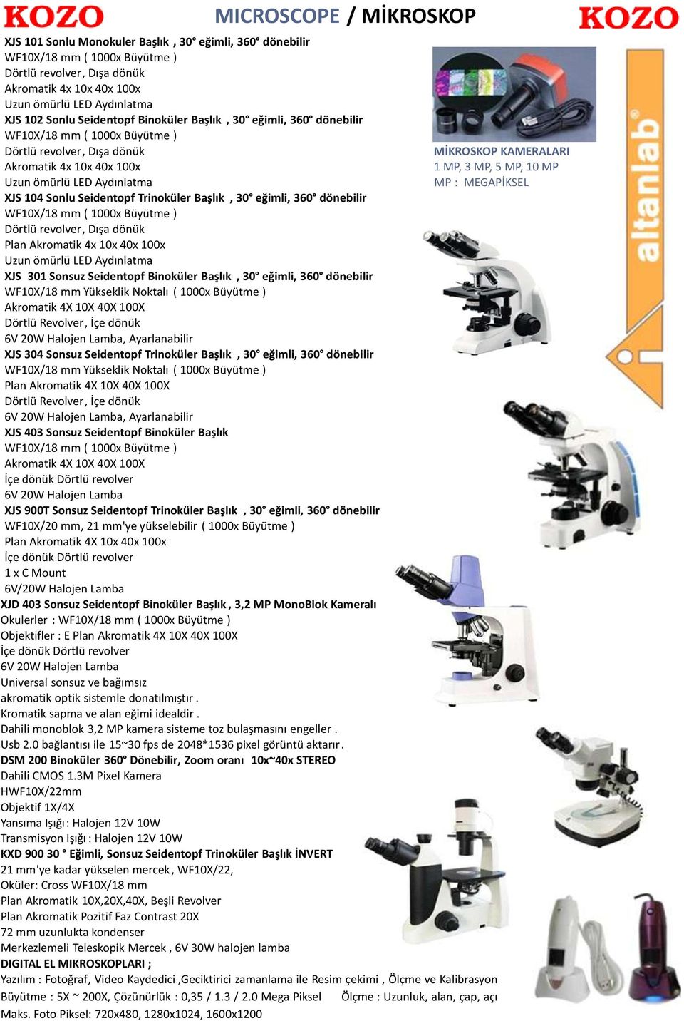 ömürlü LED Aydınlatma MP : MEGAPİKSEL XJS 104 Sonlu Seidentopf Trinoküler Başlık, 30 eğimli, 360 dönebilir WF10X/18 mm ( 1000x Büyütme ) Dörtlü revolver, Dışa dönük Plan Akromatik 4x 10x 40x 100x