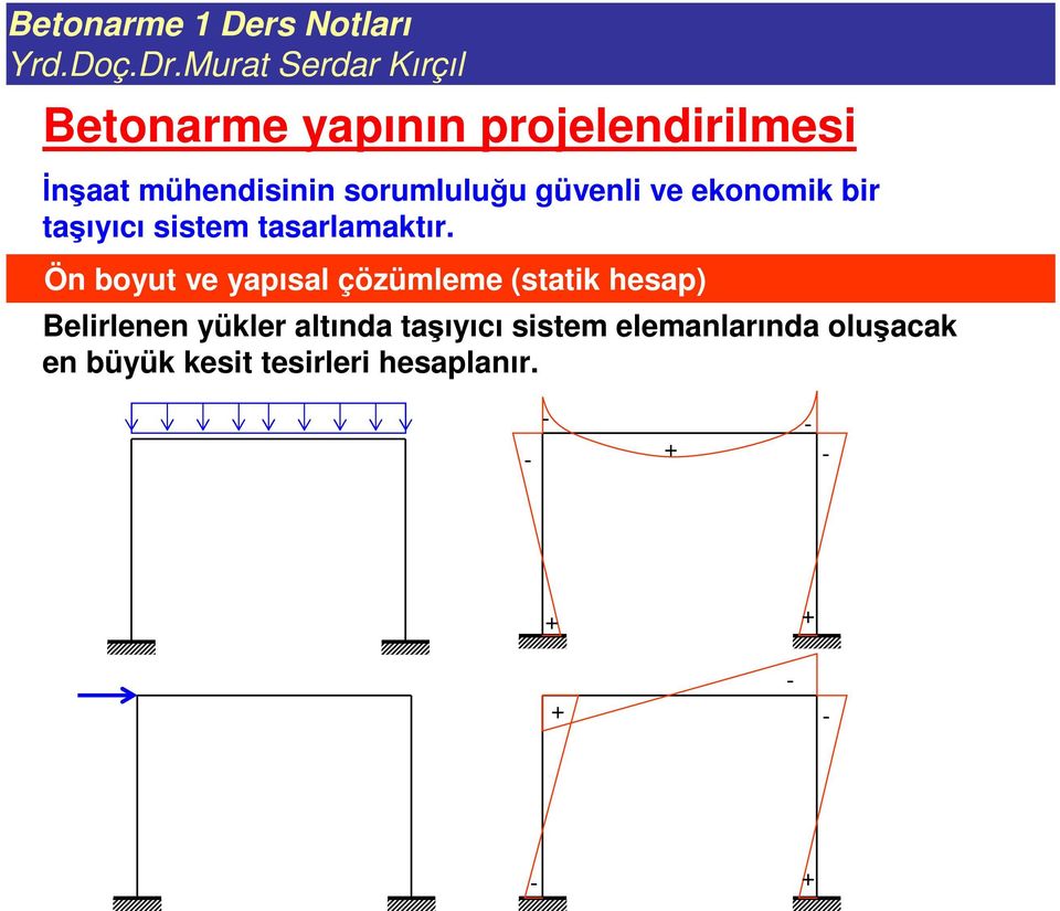 Ön boyut ve yapısal çözümleme (statik hesap) Belirlenen yükler altında