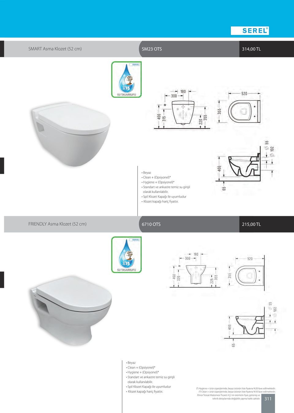 Spil Klozet Kapağı ile uyumludur FRIENDLY Asma Klozet (52 cm) 6710 OTS 215,00 TL Beyaz Standart ve