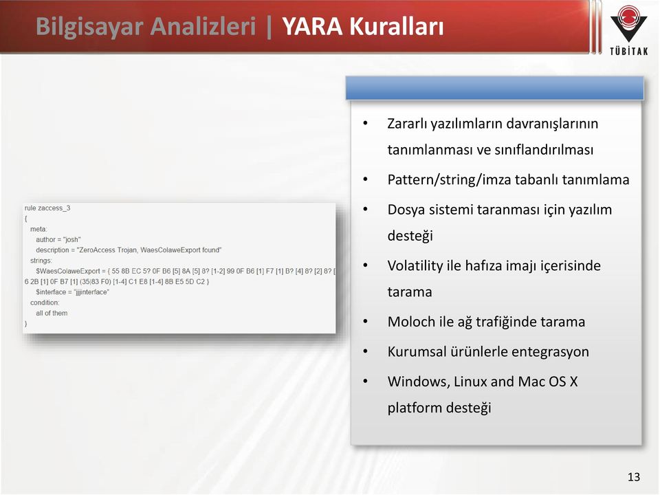 için yazılım desteği Volatility ile hafıza imajı içerisinde tarama Moloch ile ağ