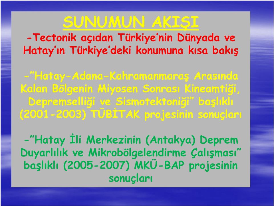 Sismotektoniği başlıklı (2001-2003) TÜBİTAK projesinin sonuçları - Hatay İli Merkezinin (Antakya)