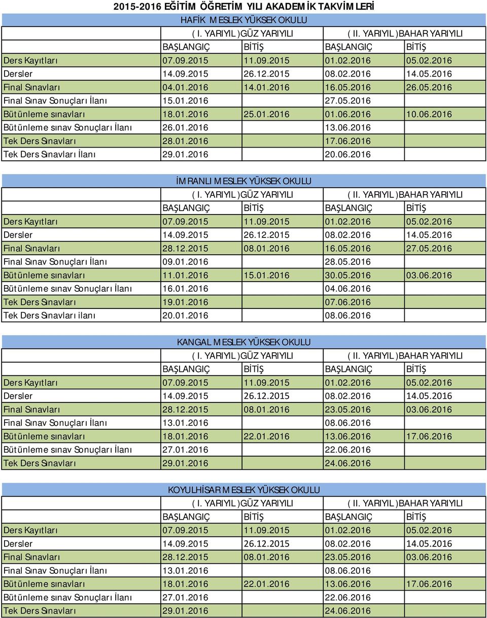 12.2015 08.01.2016 16.05.2016 27.05.2016 Final Sınav Sonuçları İlanı 09.01.2016 28.05.2016 Bütünleme sınavları 11.01.2016 15.01.2016 30.05.2016 03.06.2016 Bütünleme sınav Sonuçları İlanı 16.01.2016 04.