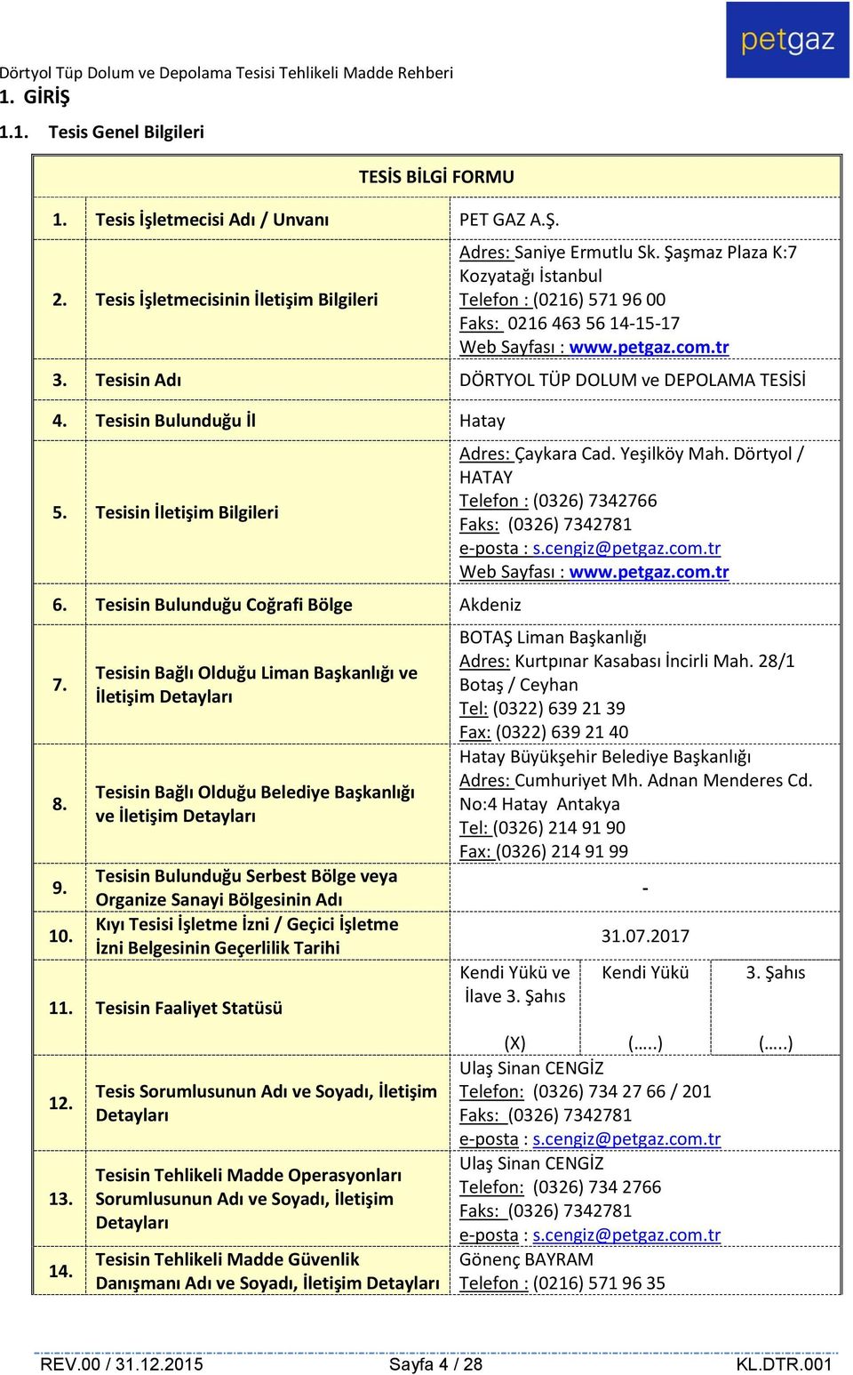 Tesisin Bulunduğu İl Hatay 5. Tesisin İletişim Bilgileri 6. Tesisin Bulunduğu Coğrafi Bölge Akdeniz 7. 8. 9. 10.