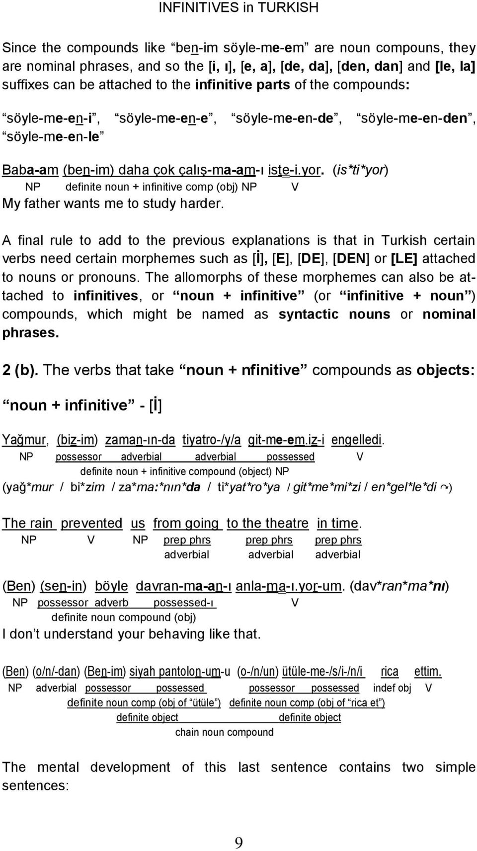 (is*ti*yor) NP definite noun + infinitive comp (obj) NP V My father wants me to study harder.