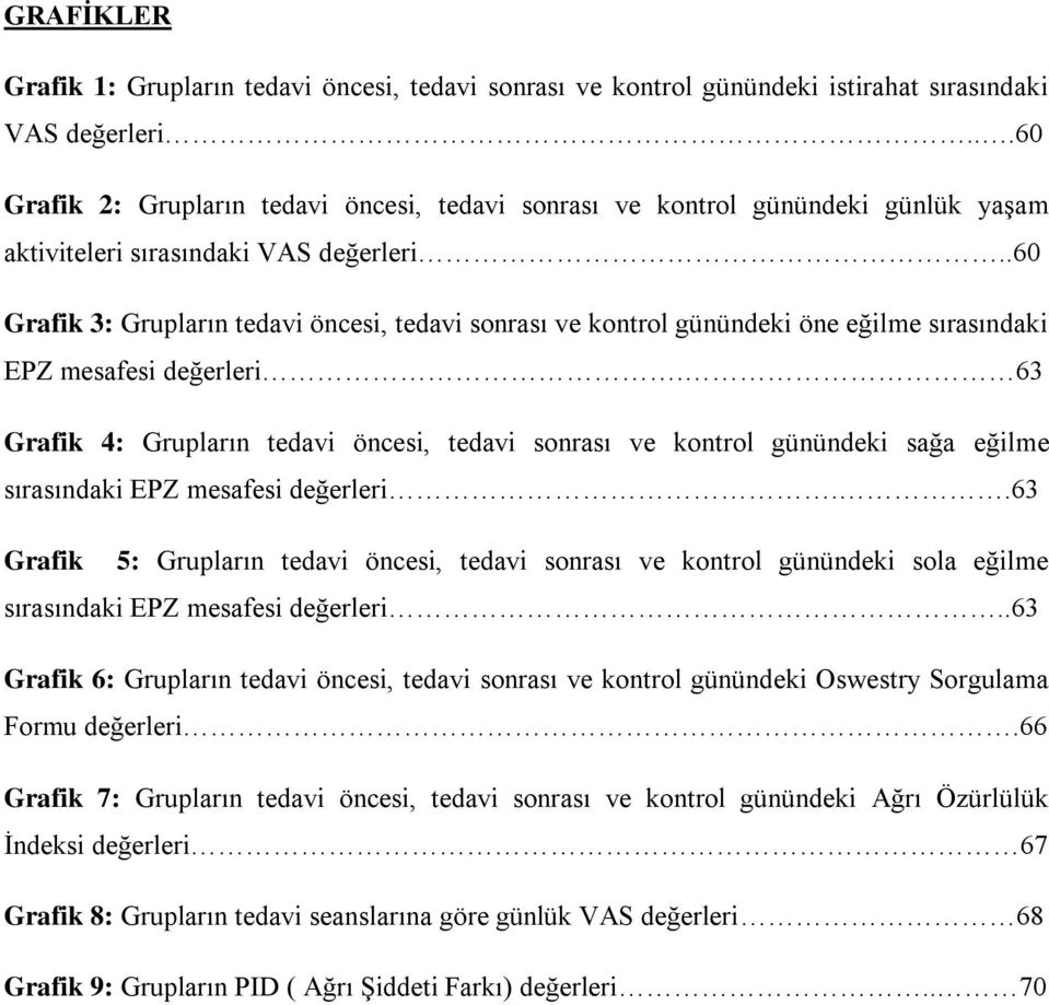 .60 Grafik 3: Grupların tedavi öncesi, tedavi sonrası ve kontrol günündeki öne eğilme sırasındaki EPZ mesafesi değerleri.