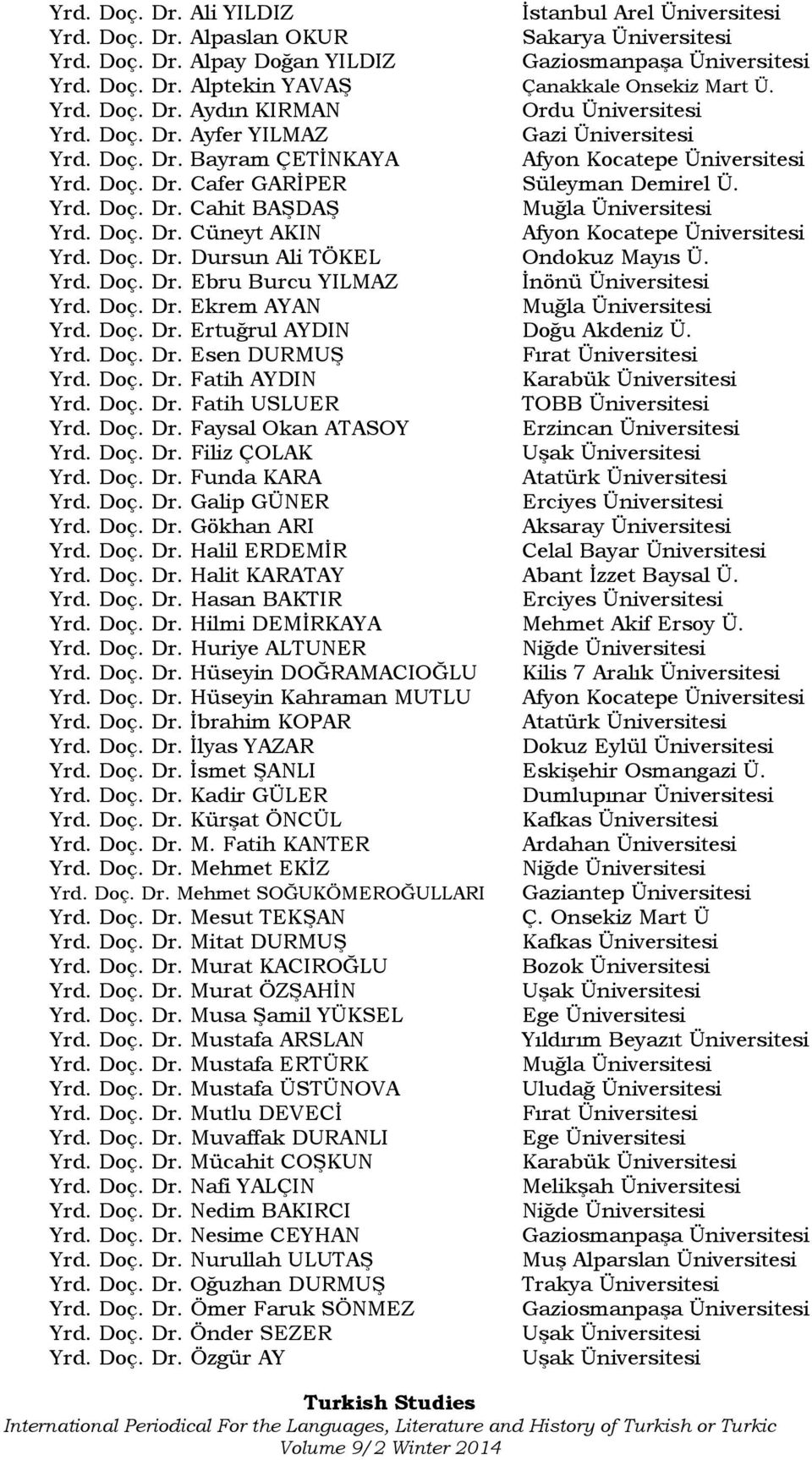 Yrd. Doç. Dr. Cahit BAŞDAŞ Muğla Üniversitesi Yrd. Doç. Dr. Cüneyt AKIN Afyon Kocatepe Üniversitesi Yrd. Doç. Dr. Dursun Ali TÖKEL Ondokuz Mayıs Ü. Yrd. Doç. Dr. Ebru Burcu YILMAZ İnönü Üniversitesi Yrd.