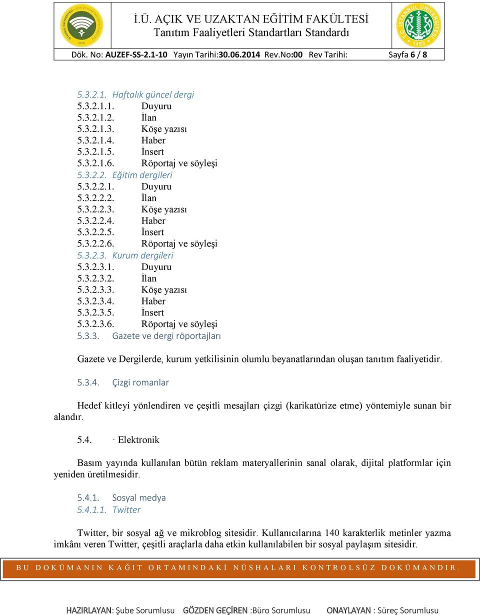 3.2.3.1. Duyuru 5.3.2.3.2. İlan 5.3.2.3.3. Köşe yazısı 5.3.2.3.4. Haber 5.3.2.3.5. İnsert 5.3.2.3.6. Röportaj ve söyleşi 5.3.3. Gazete ve dergi röportajları Gazete ve Dergilerde, kurum yetkilisinin olumlu beyanatlarından oluşan tanıtım faaliyetidir.