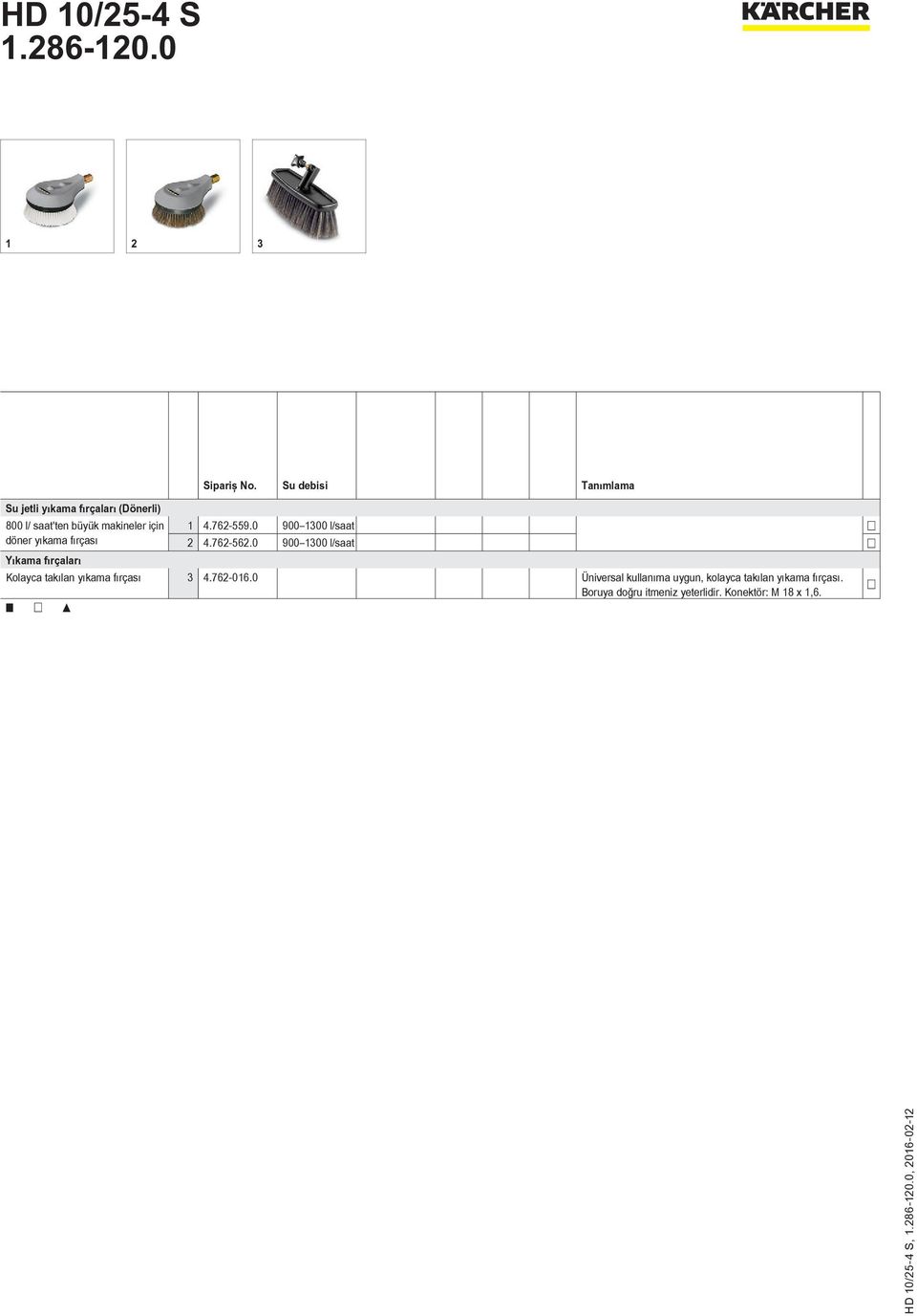762-562.0 900 1300 l/saat Kolayca takılan yıkama fırçası 3 4.762-016.