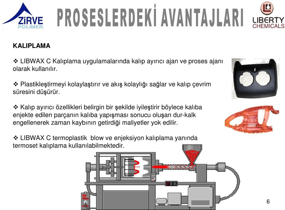 Kalıp ayırıcı özellikleri belirgin bir şekilde iyileştirir böylece kalıba enjekte edilen parçanın kalıba yapışması sonucu