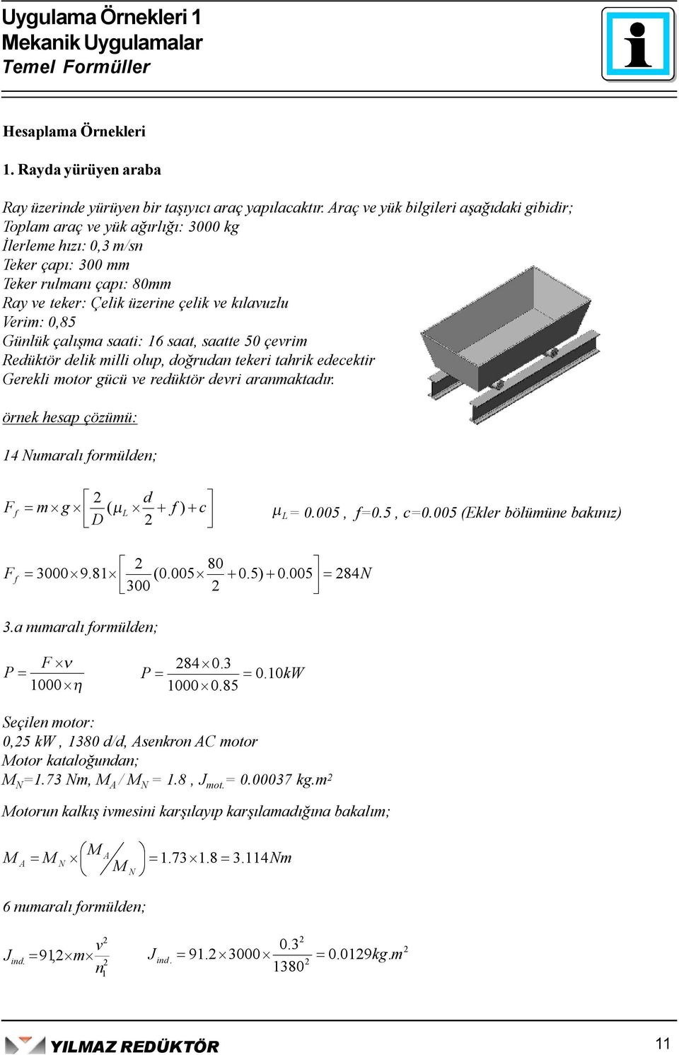 çevi Reüktö eik ii oup, oğun tekei tik eecekti Geeki oto gücü ve eüktö evi nktı. önek esp çözüü: Nuı foüen; F g ( µ L + f + c D f ) µ L 0.005, f0.5, c0.