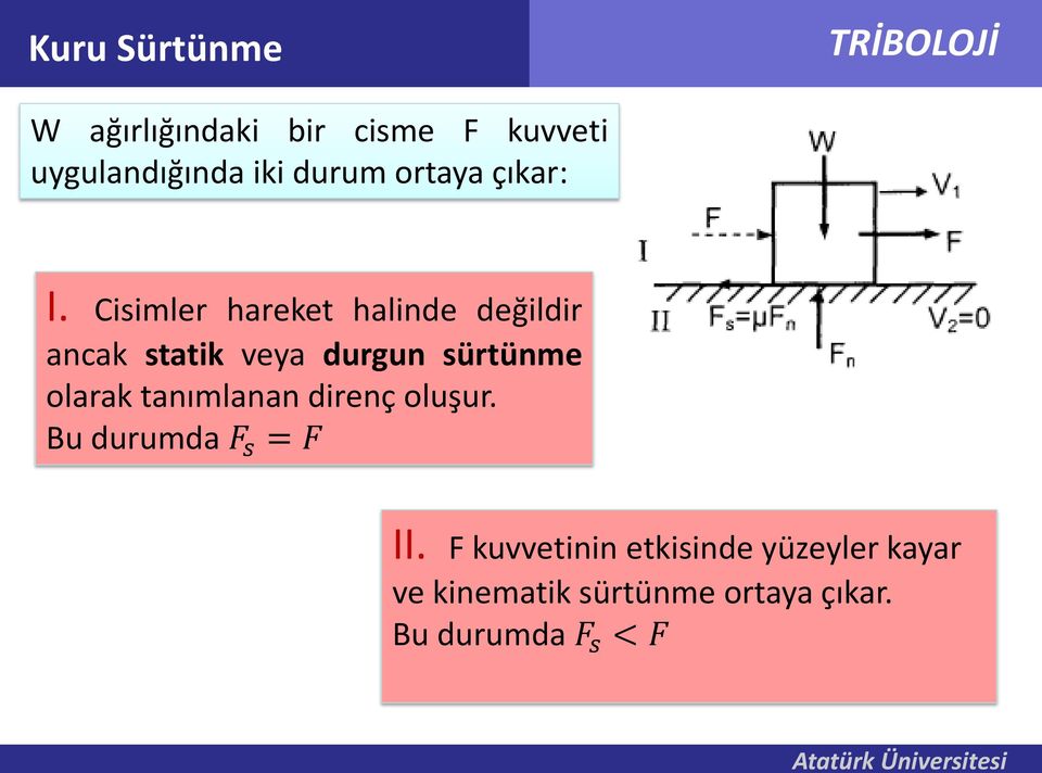 Cisimler hareket halinde değildir ancak statik veya durgun sürtünme olarak