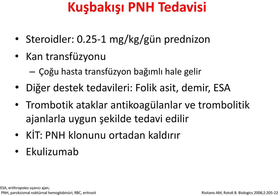 Folik asit, demir, ESA Trombotik ataklar antikoagülanlar ve trombolitik ajanlarla uygun şekilde tedavi