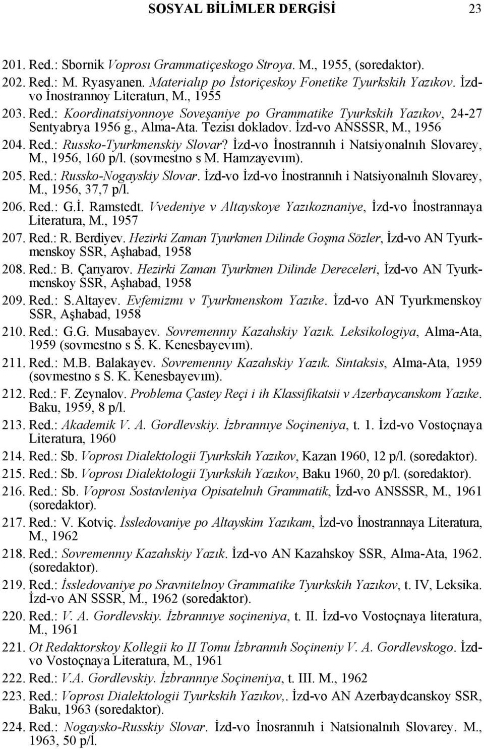 İzd-vo İnostrannıh i Natsiyonalnıh Slovarey, M., 1956, 160 p/l. (sovmestno s M. Hamzayevım). 205. Red.: Russko-Nogayskiy Slovar. İzd-vo İzd-vo İnostrannıh i Natsiyonalnıh Slovarey, M., 1956, 37,7 p/l.