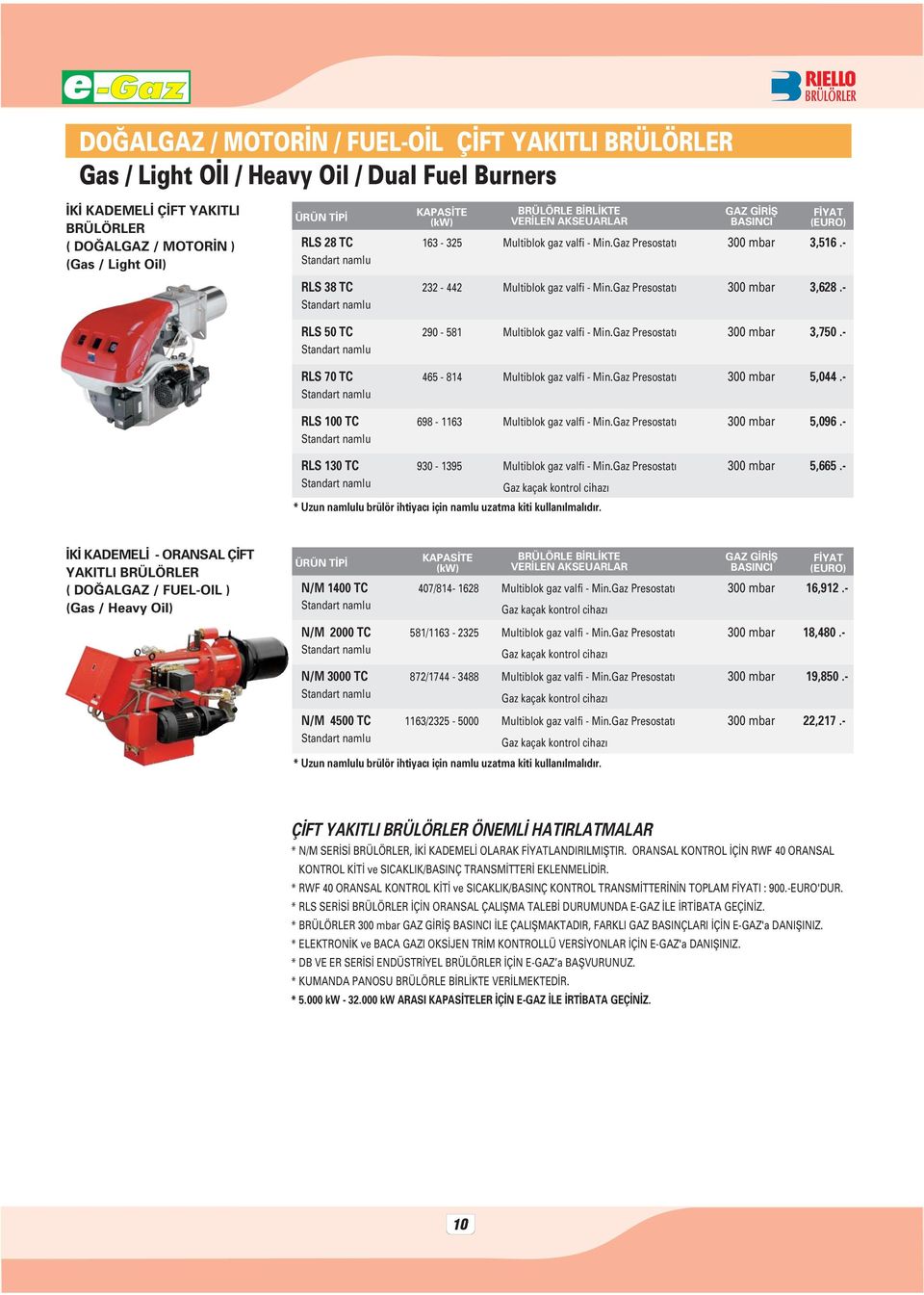 Gaz Presostat 300 mbar 3,628.- RLS 50 TC 290-581 Multiblok gaz valfi - Min.Gaz Presostat 300 mbar 3,750.- RLS 70 TC 465-814 Multiblok gaz valfi - Min.Gaz Presostat 300 mbar 5,044.