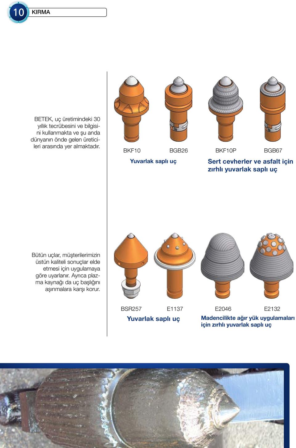 BKF10 Yuvarlak saplı uç BGB26 BKF10P BGB67 Sert cevherler ve asfalt için zırhlı yuvarlak saplı uç Bütün uçlar, müşterilerimizin