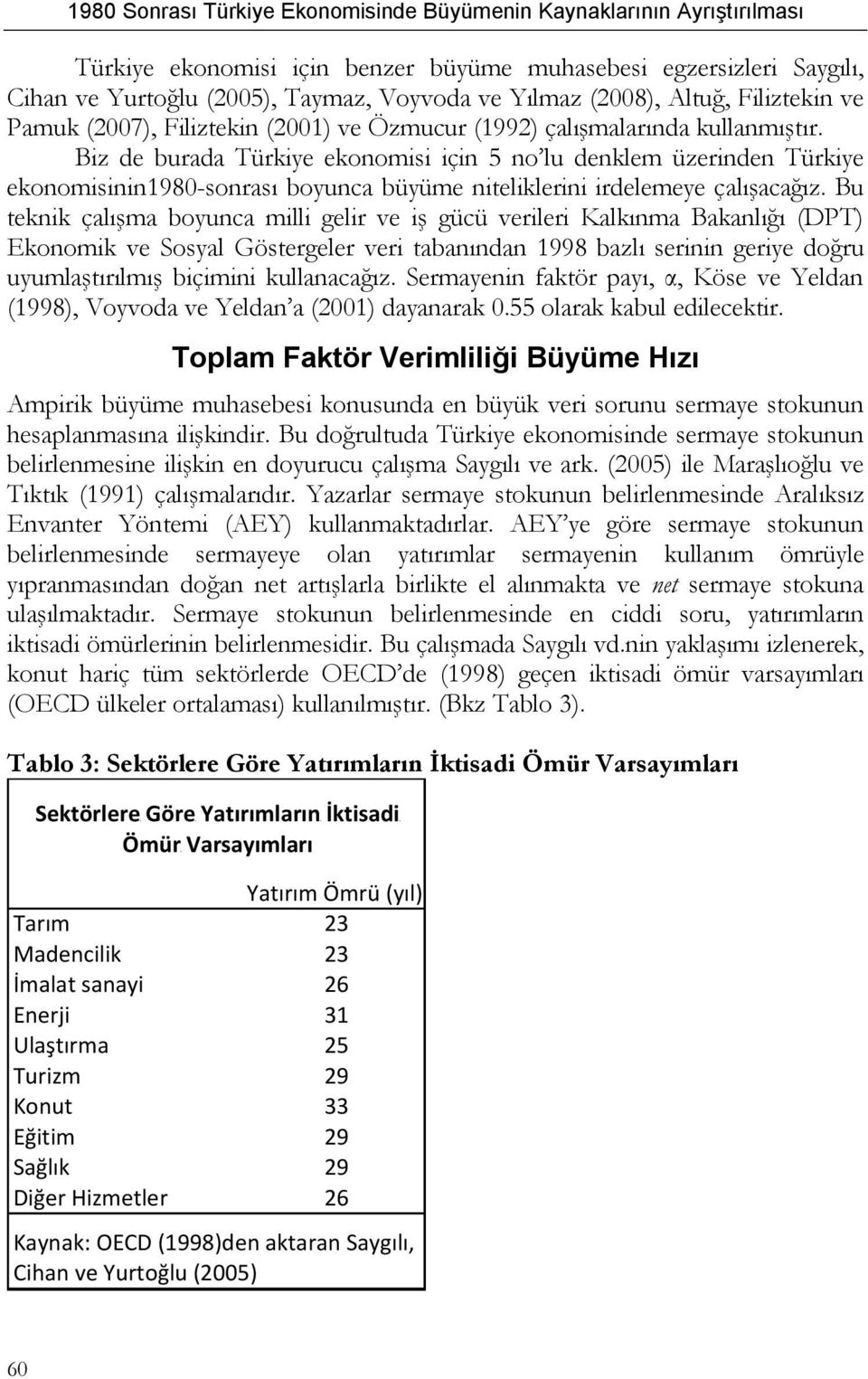 Bu teknik çalışma boyunca milli gelir ve iş gücü verileri Kalkınma Bakanlığı (DPT) Ekonomik ve Sosyal Göstergeler veri tabanından 1998 bazlı serinin geriye doğru uyumlaştırılmış biçimini kullanacağız.