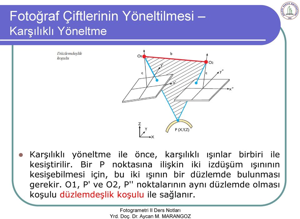 Bir P noktasına ilişkin iki izdüşüm ışınının kesişebilmesi için, bu iki ışının bir