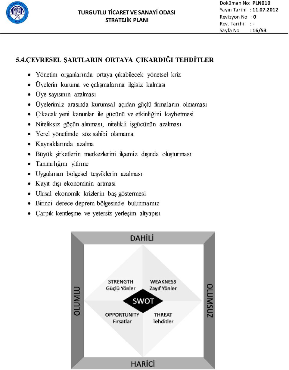 Üyelerimiz arasında kurumsal açıdan güçlü firmaların olmaması Çıkacak yeni kanunlar ile gücünü ve etkinliğini kaybetmesi Niteliksiz göçün alınması, nitelikli iģgücünün azalması