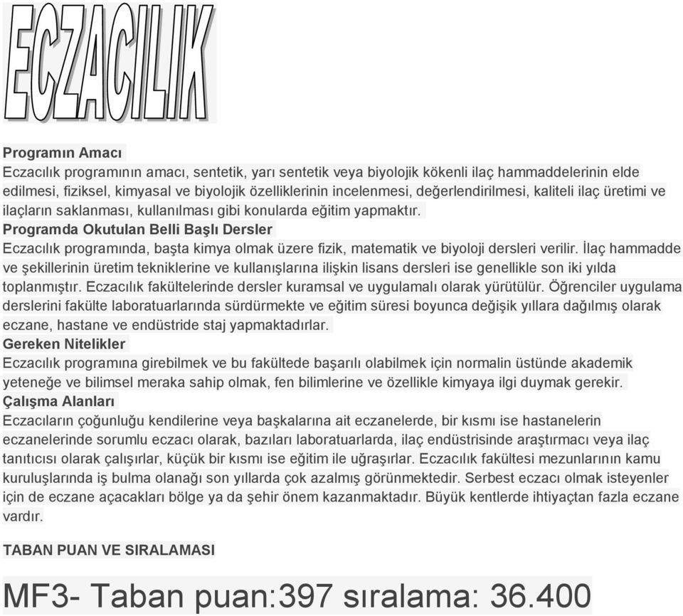 İlaç hammadde ve şekillerinin üretim tekniklerine ve kullanışlarına ilişkin lisans dersleri ise genellikle son iki yılda toplanmıştır.