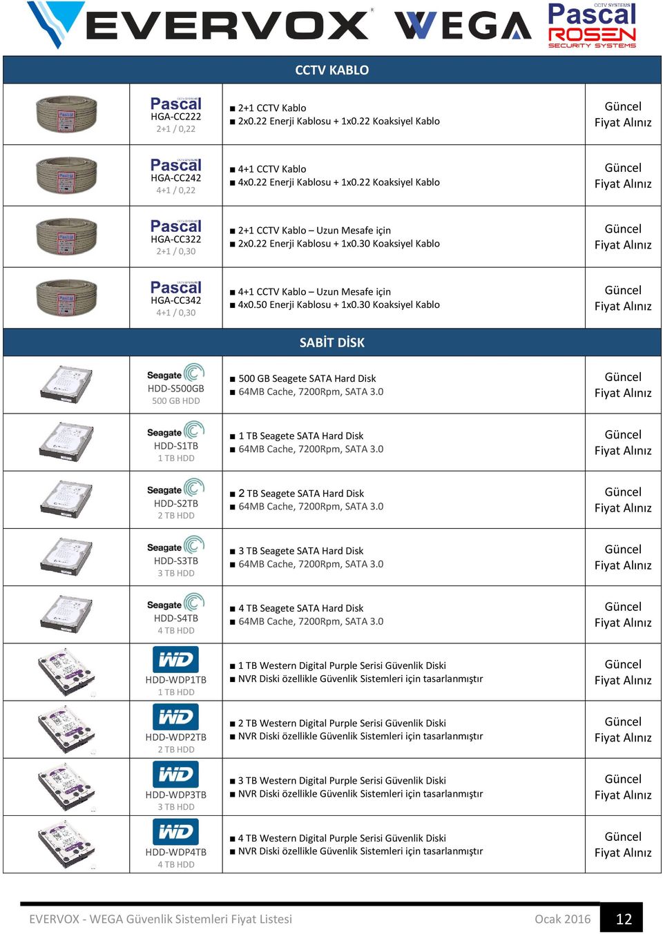30 Koaksiyel Kablo SABİT DİSK HDD-S500GB 500 GB HDD 500 GB Seagete SATA Hard Disk 64MB Cache, 7200Rpm, SATA 3.0 HDD-S1TB 1 TB HDD 1 TB Seagete SATA Hard Disk 64MB Cache, 7200Rpm, SATA 3.