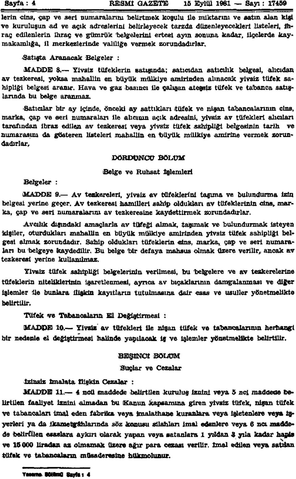 Satışta Aranacak Belgeler : MADDE 8.